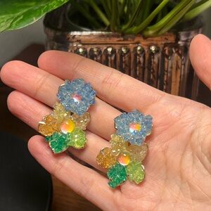 Colorful Floral Crystal Earrings